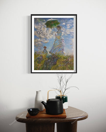 Claude Monet Oil Painting Woman with a Parasol - Madame Monet and Her Son Hand Painted Art on Canvas Wall Decor Unframed