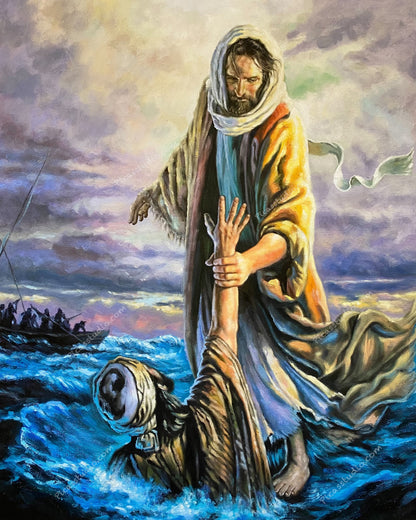 Jesus Walking on Water Oil Painting Hand Painted Art on Canvas Wall Decor Unframed