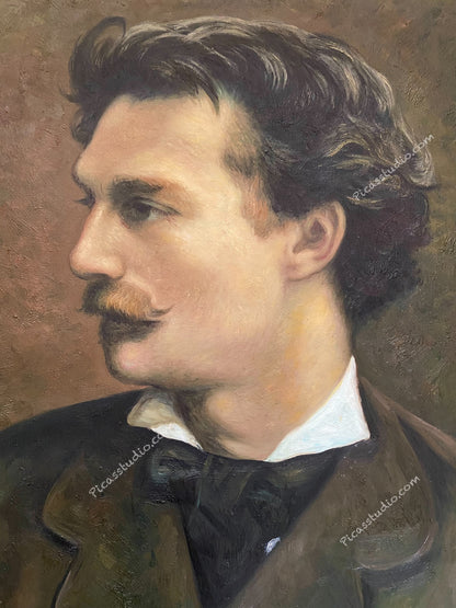 Antique Portrait Gentleman Oil Painting Hand Painted on Canvas Vintage Wall Art Decor Unframed