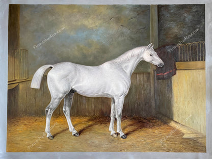 A Favourite Grey Horse Belonging To George Reed Standing In A Loose Box by William BarraudItem Oil Painting Hand Painted Art on Canvas Vintage Wall Decor Unframed