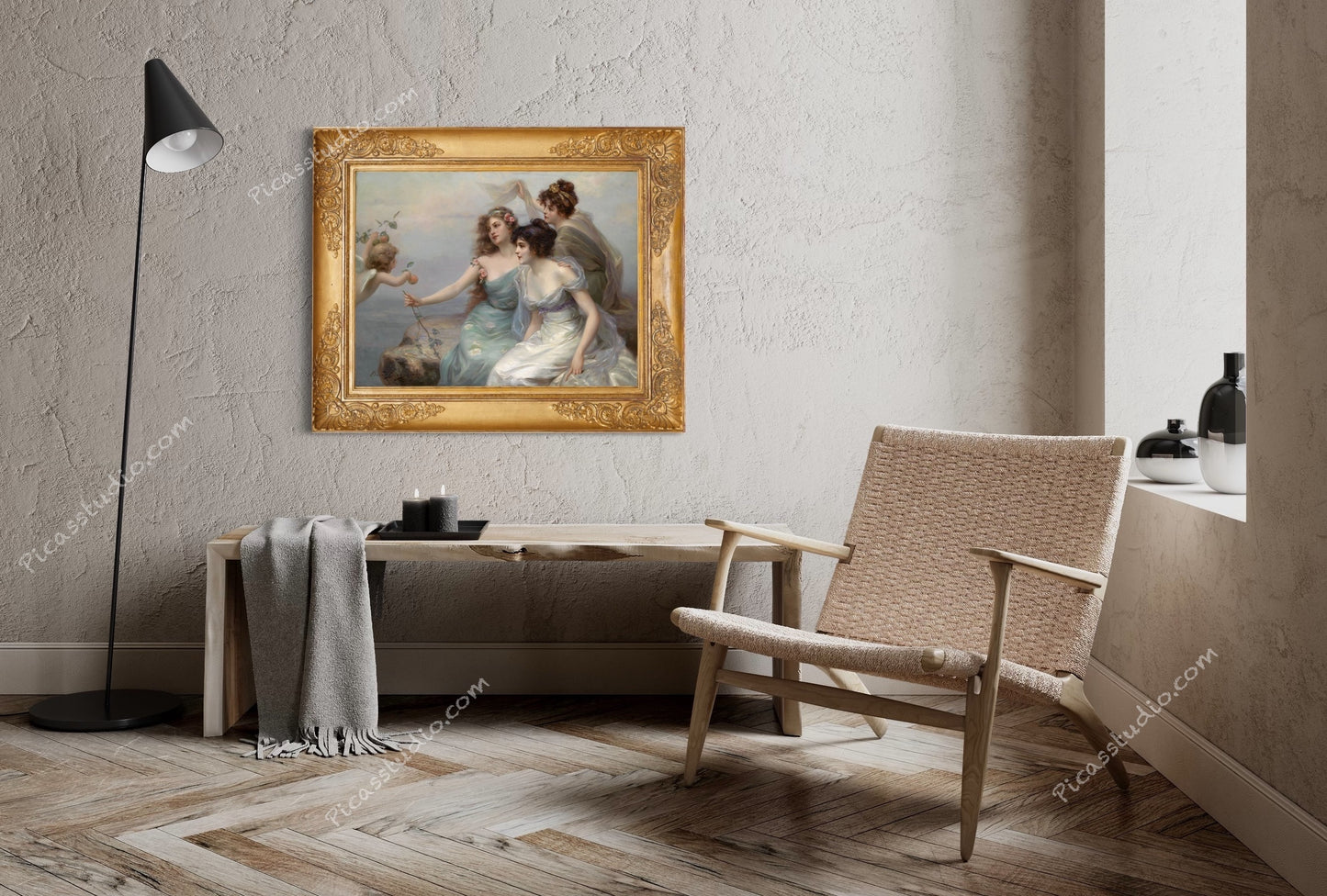 The Three Graces by Edouard Bisson Oil Painting Hand Painted on Canvas Vintage Wall Art Decor Unframed