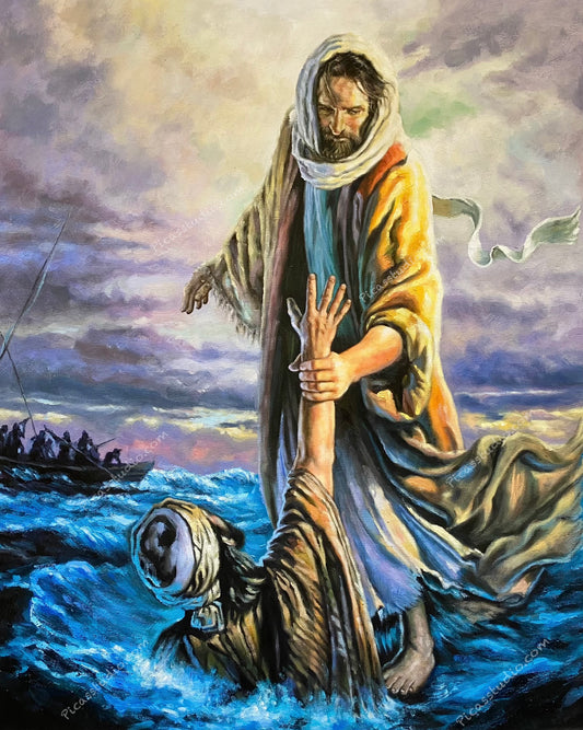 Jesus Walking on Water Oil Painting Hand Painted Art on Canvas Wall Decor Unframed