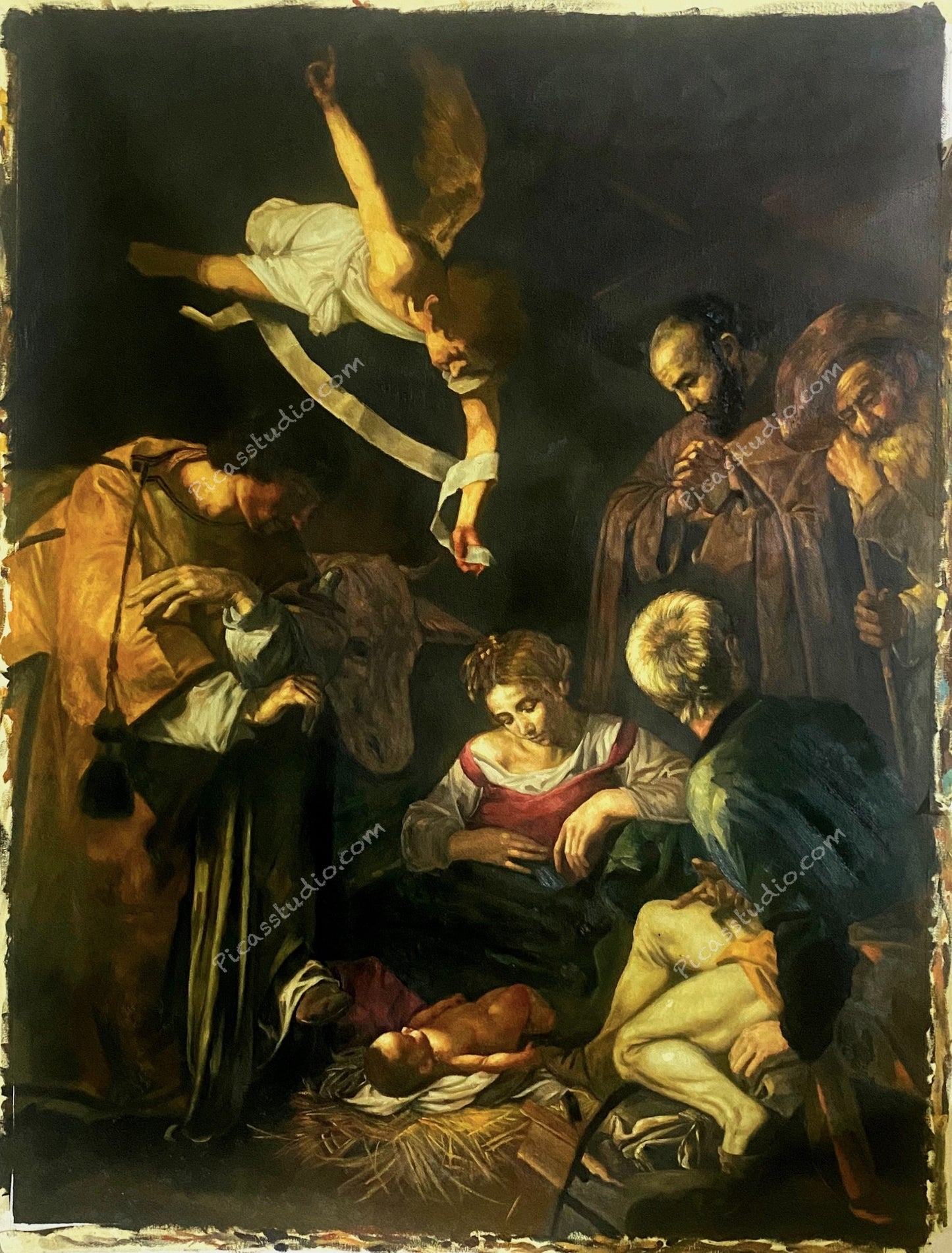 Nativity with St. Francis and St. Lawrence by Caravaggio Portrait Oil Painting Hand Painted Art on Canvas Wall Decor Unframed