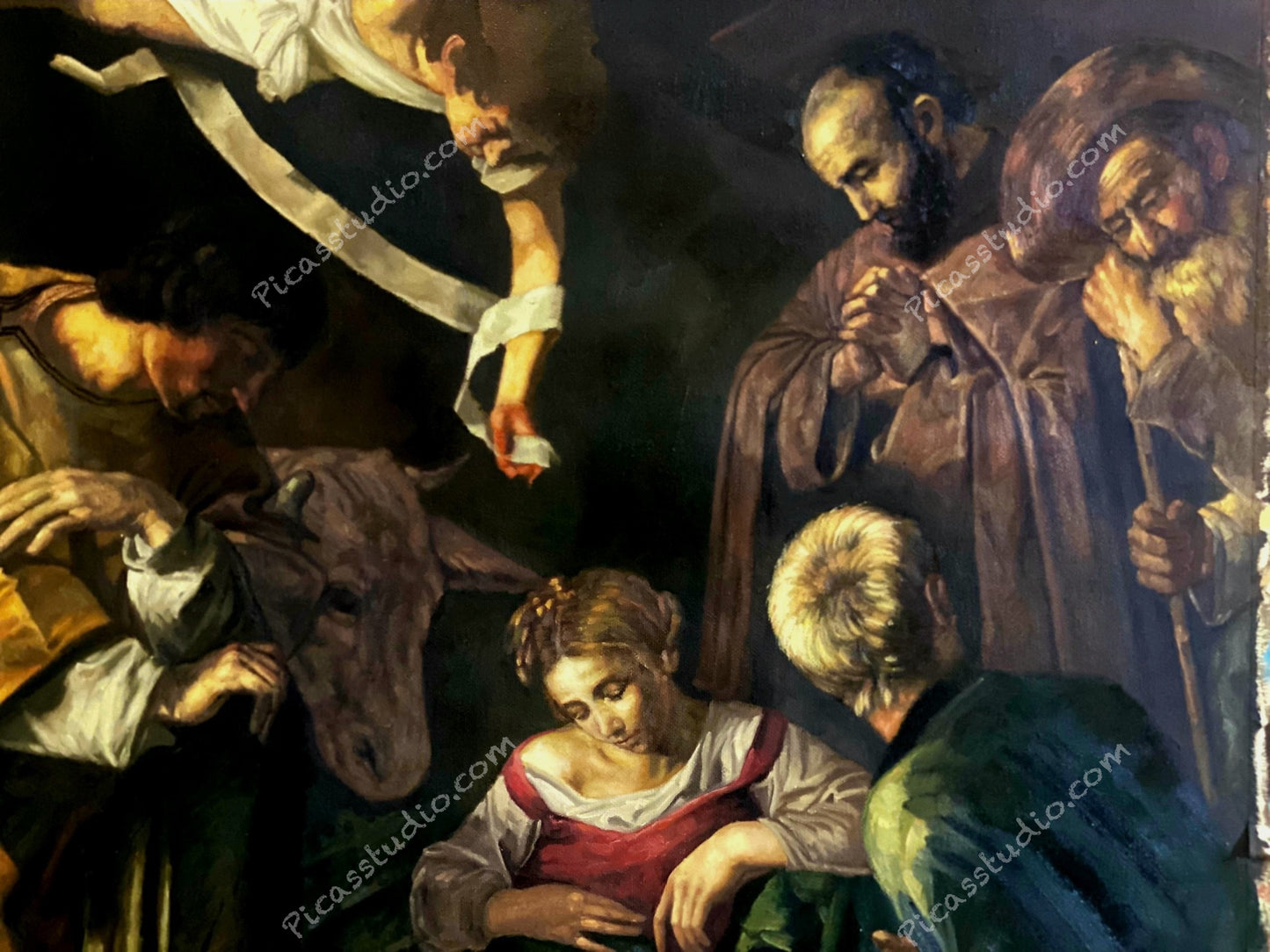 Nativity with St. Francis and St. Lawrence by Caravaggio Portrait Oil Painting Hand Painted Art on Canvas Wall Decor Unframed