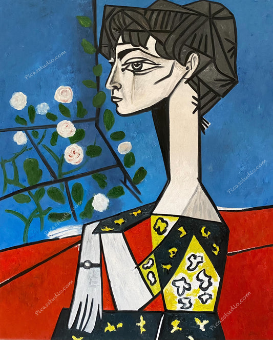 Pablo Picasso Jacqueline with Flowers, 1954 Oil Painting Hand Painted Art on Canvas Wall Decor Unframed