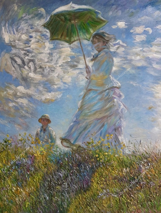Claude Monet Oil Painting Woman with a Parasol - Madame Monet and Her Son Hand Painted Art on Canvas Wall Decor Unframed