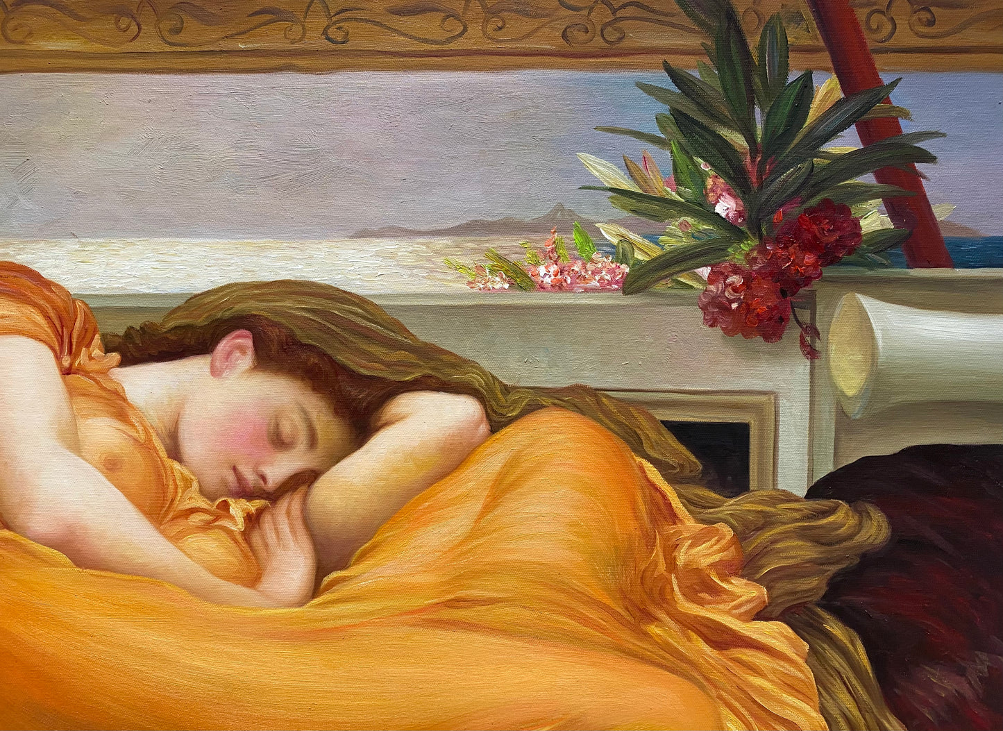 Flaming June Painting by Frederic Leighton Oil Painting Hand Painted on Canvas Wall Art Decor Unframed