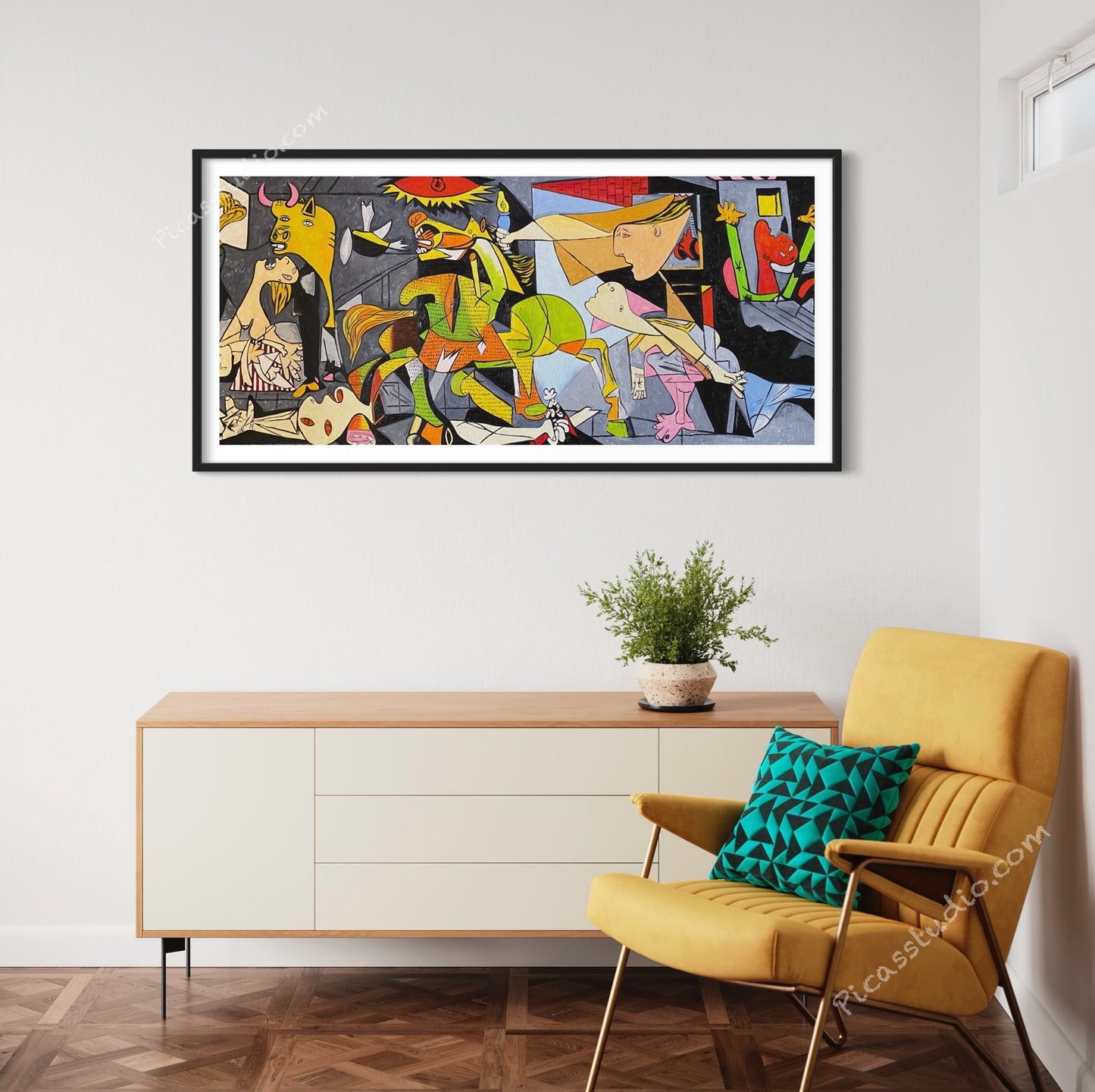 Pablo Picasso Oil Painting Guernica 1937 Colorful Version Green Yellow Hand Painted Art on Canvas Wall Decor Unframed