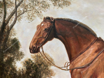 A Saddled Bay Hunter by George Stubbs Horse Oil Painting Hand Painted Art on Canvas Vintage Wall Decor Unframed