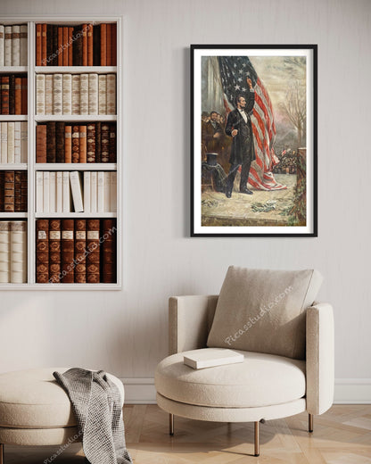 American Civil War Painting featuring President Abraham Lincoln holding the American Flag Vintage Oil Painting Hand Painted Oil on Canvas Wall Art Decor Unframed