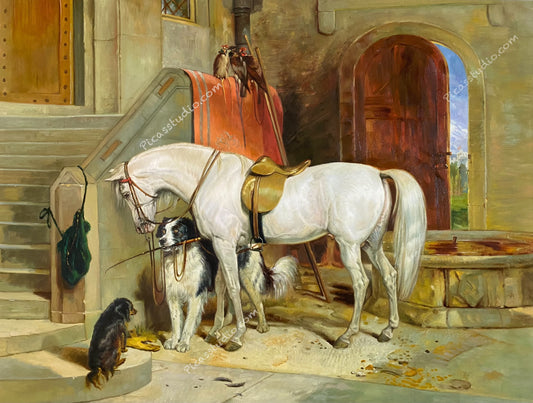 Sir Edwin Henry Landseer - Favourites, the Property of H.R.H. Prince George of Cambridge Oil Painting Hand Painted Art on Canvas Vintage Wall Decor Unframed