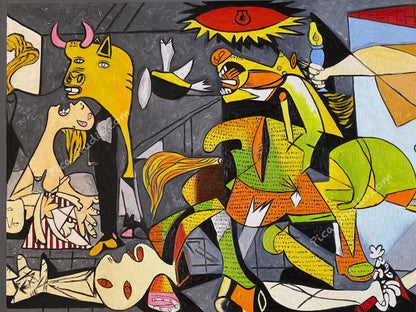 Pablo Picasso Oil Painting Guernica 1937 Colorful Version Green Yellow Hand Painted Art on Canvas Wall Decor Unframed