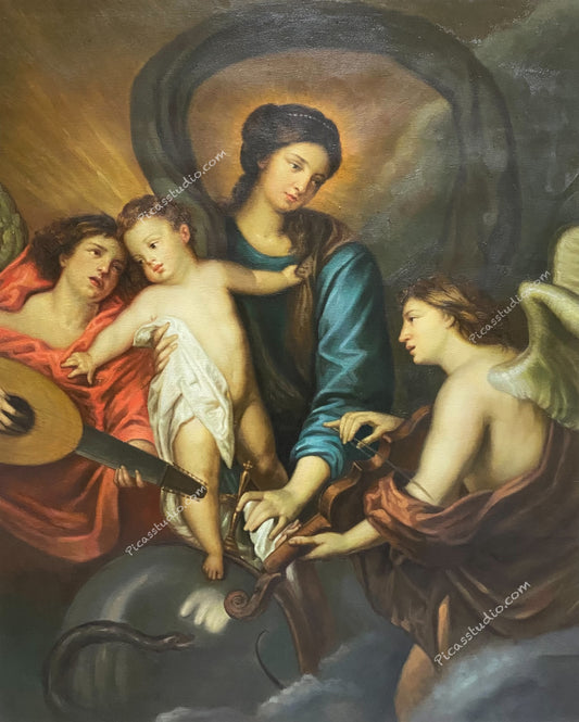 The Madonna and Child with Two Musical Angels by Sir Anthony Van Dyck Oil Painting Hand Painted Art on Canvas Wall Decor Unframed