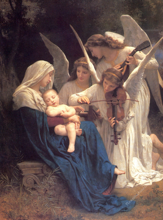 The Virgin with Angels (The Song of the Angels) 1881 William-Adolphe Bouguereau Oil Painting Hand Painted Art on Canvas Vintage Wall Decor Unframed