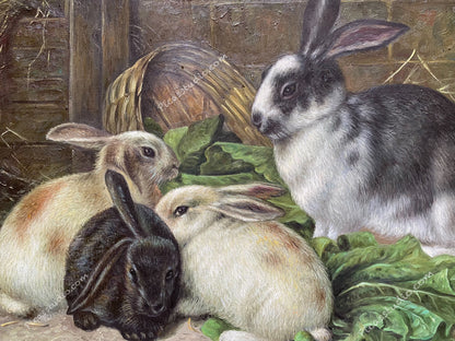 Animal Oil Painting Rabbits Hand Painted Art on Canvas Wall Decor Unframed