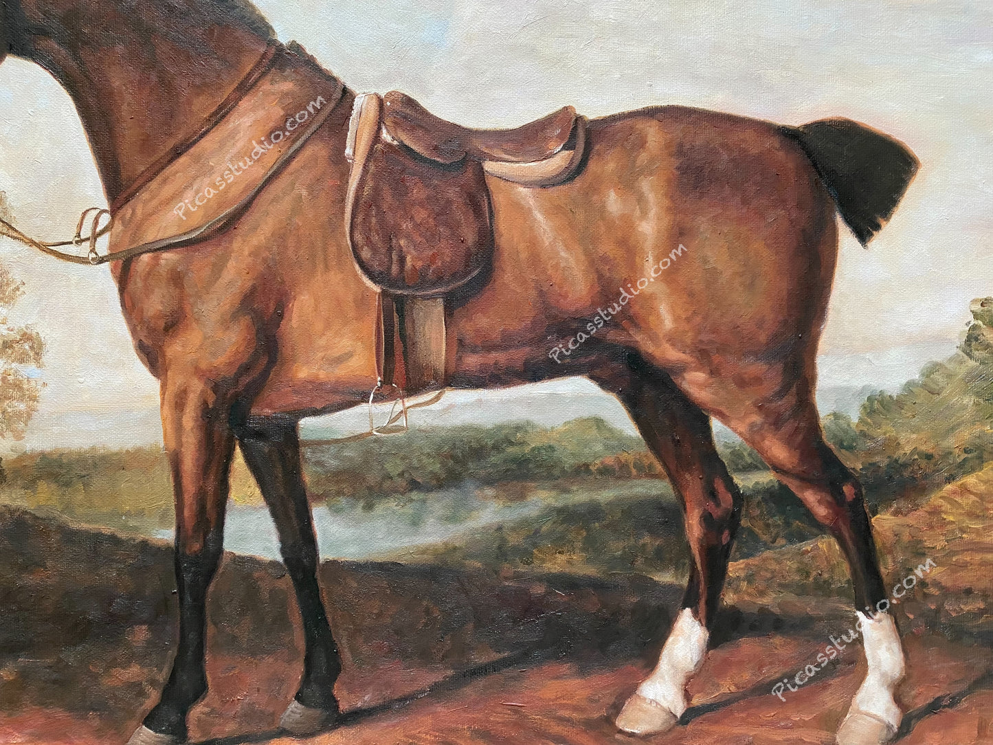 A Saddled Bay Hunter by George Stubbs Horse Oil Painting Hand Painted Art on Canvas Vintage Wall Decor Unframed