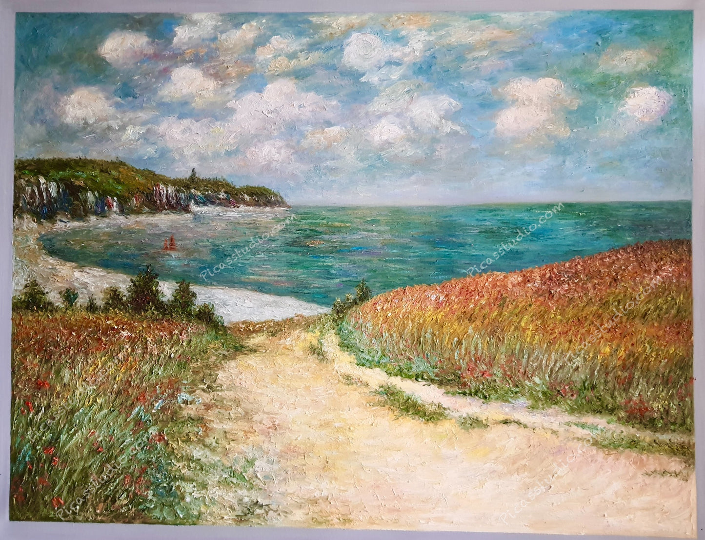 Claude Monet Oil Painting Path in the Wheat Fields at Pourville Hand Painted Art on Canvas Wall Decor Unframed