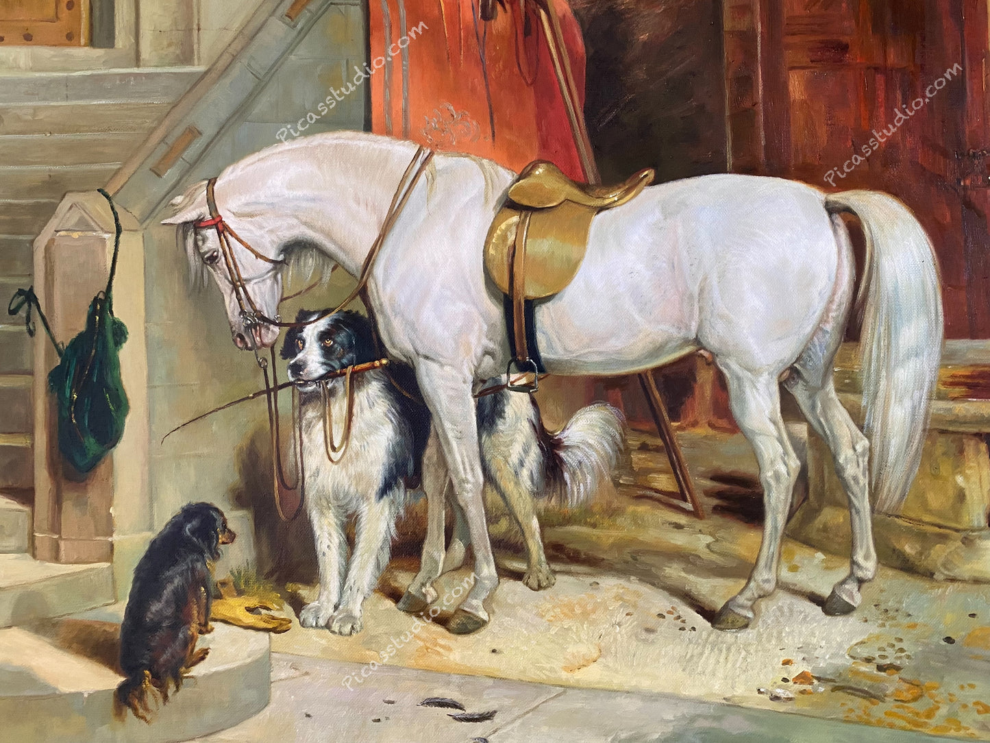 Sir Edwin Henry Landseer - Favourites, the Property of H.R.H. Prince George of Cambridge Oil Painting Hand Painted Art on Canvas Vintage Wall Decor Unframed
