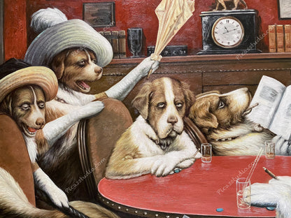 Dogs Playing Poker, Sitting up with a sick friend - Marcellus Coolidge Oil Painting Hand Painted Art on Canvas Wall Decor Unframed