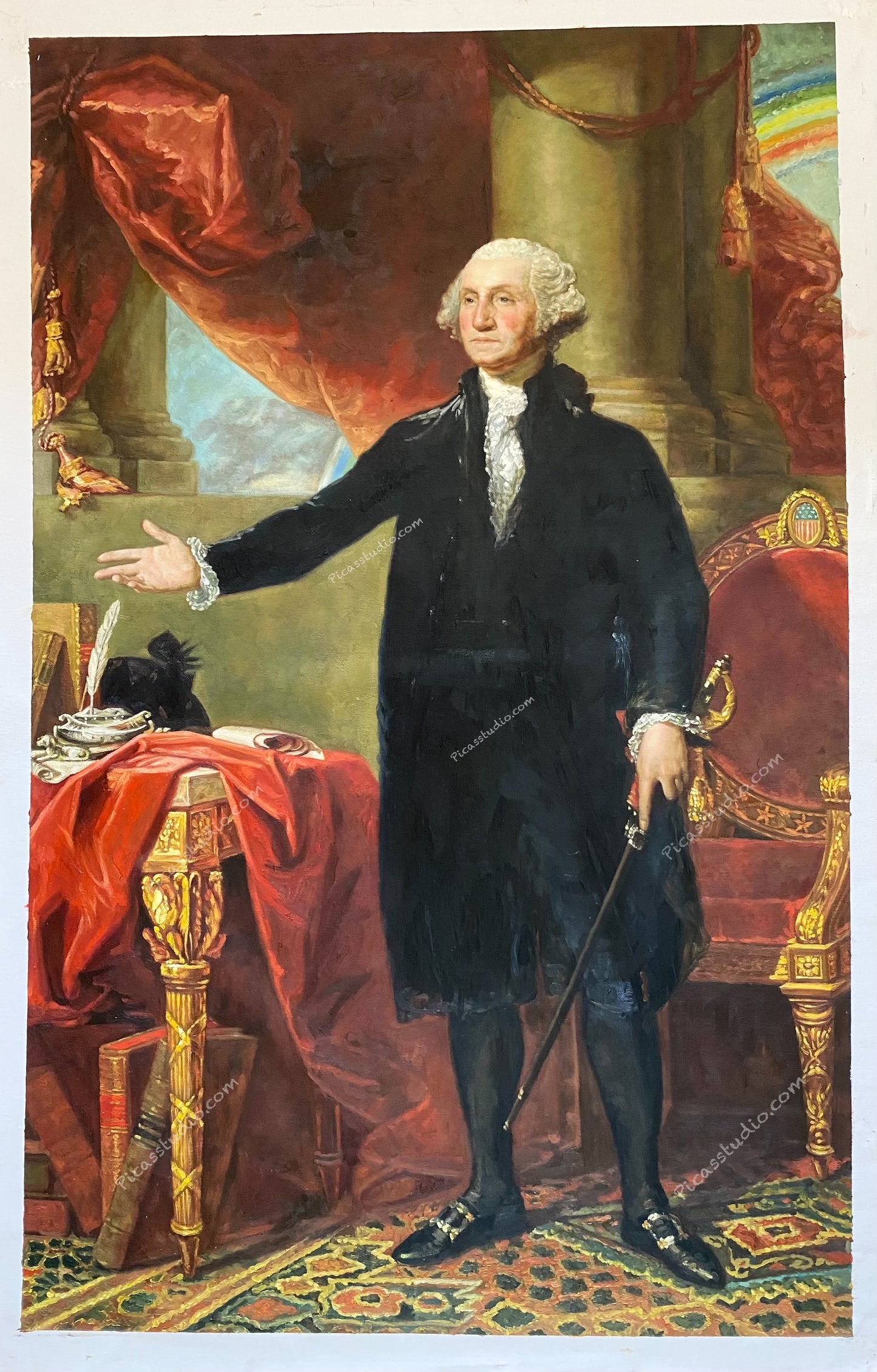 Portrait of President George Washington Oil Painting Hand Painted on Canvas Vintage Wall Art Decor Unframed