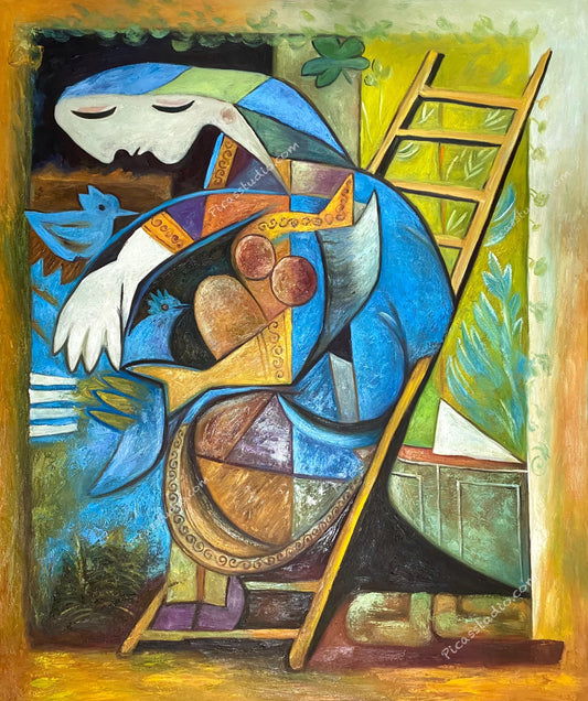 Pablo Picasso Oil Painting Farmer's Wife on a Stepladder Hand Painted Art on Canvas Wall Decor Unframed