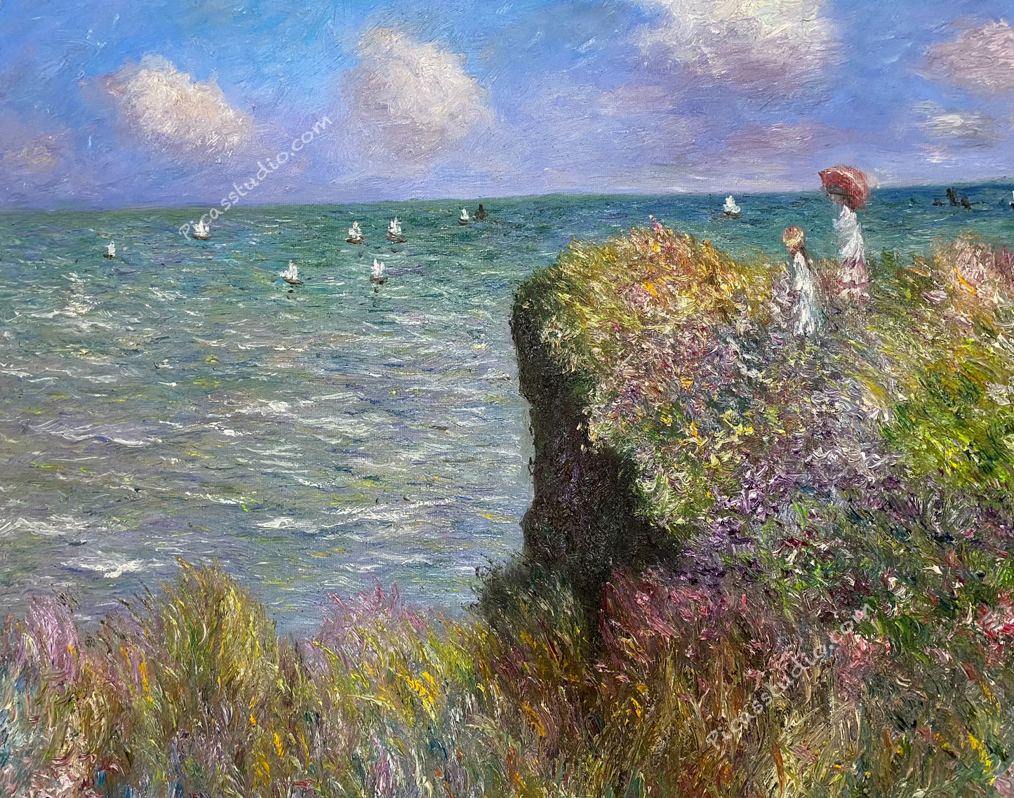 Claude Monet Oil Painting The Cliff Walk at Pourville Hand Painted Art on Canvas Wall Decor Unframed