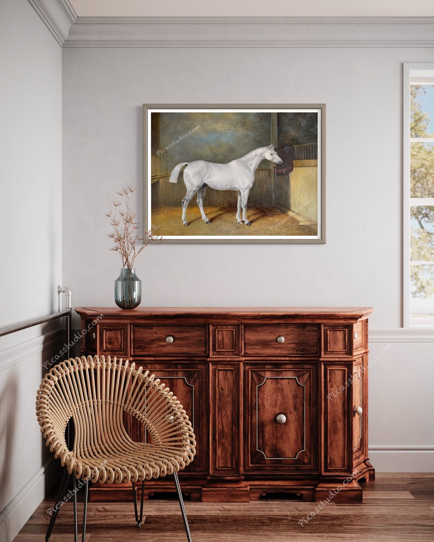 A Favourite Grey Horse Belonging To George Reed Standing In A Loose Box by William BarraudItem Oil Painting Hand Painted Art on Canvas Vintage Wall Decor Unframed