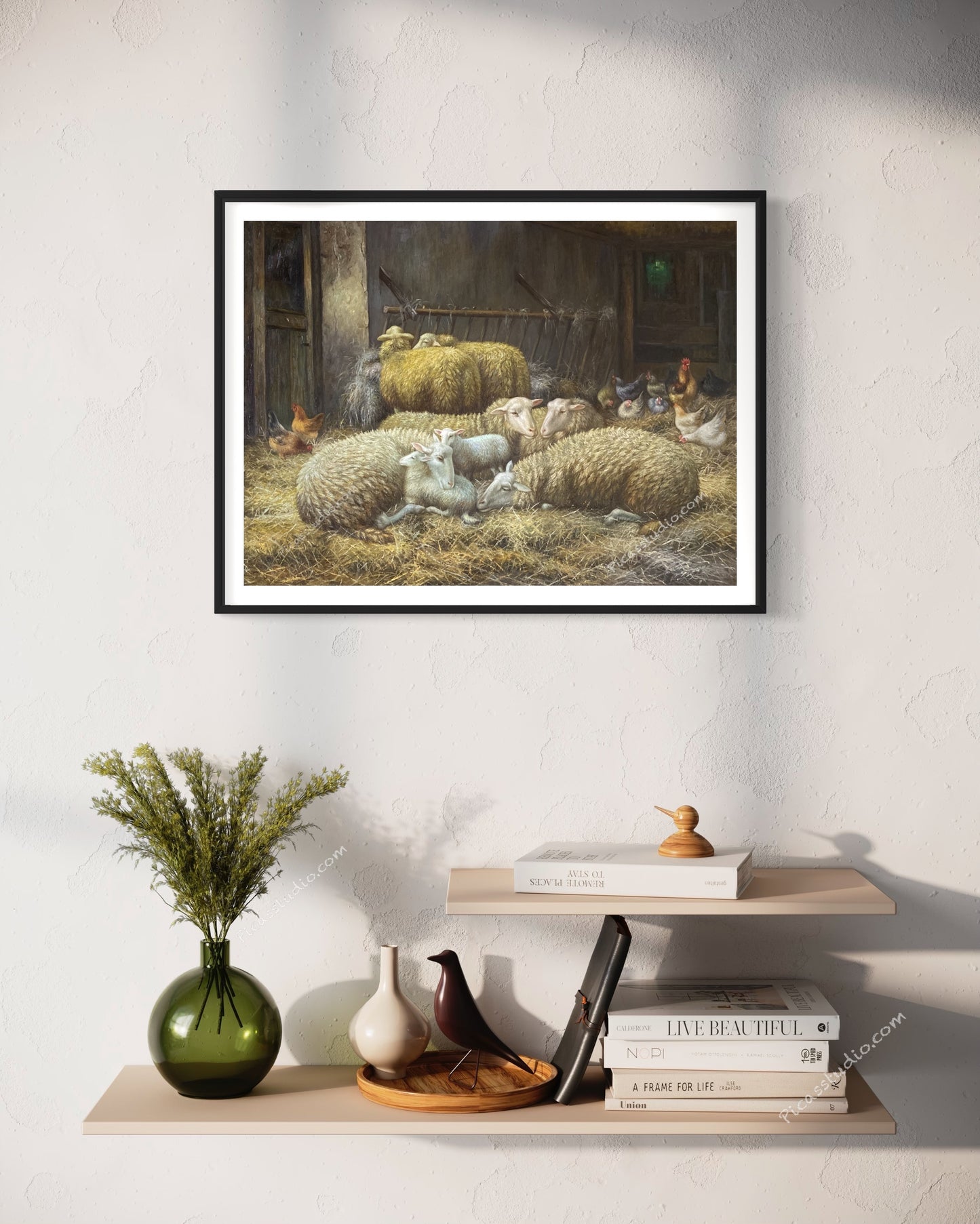 Eugene Remy Maes Sheep and Chicken in a Stable Oil Painting Hand Painted Art on Canvas Wall Decor Unframed