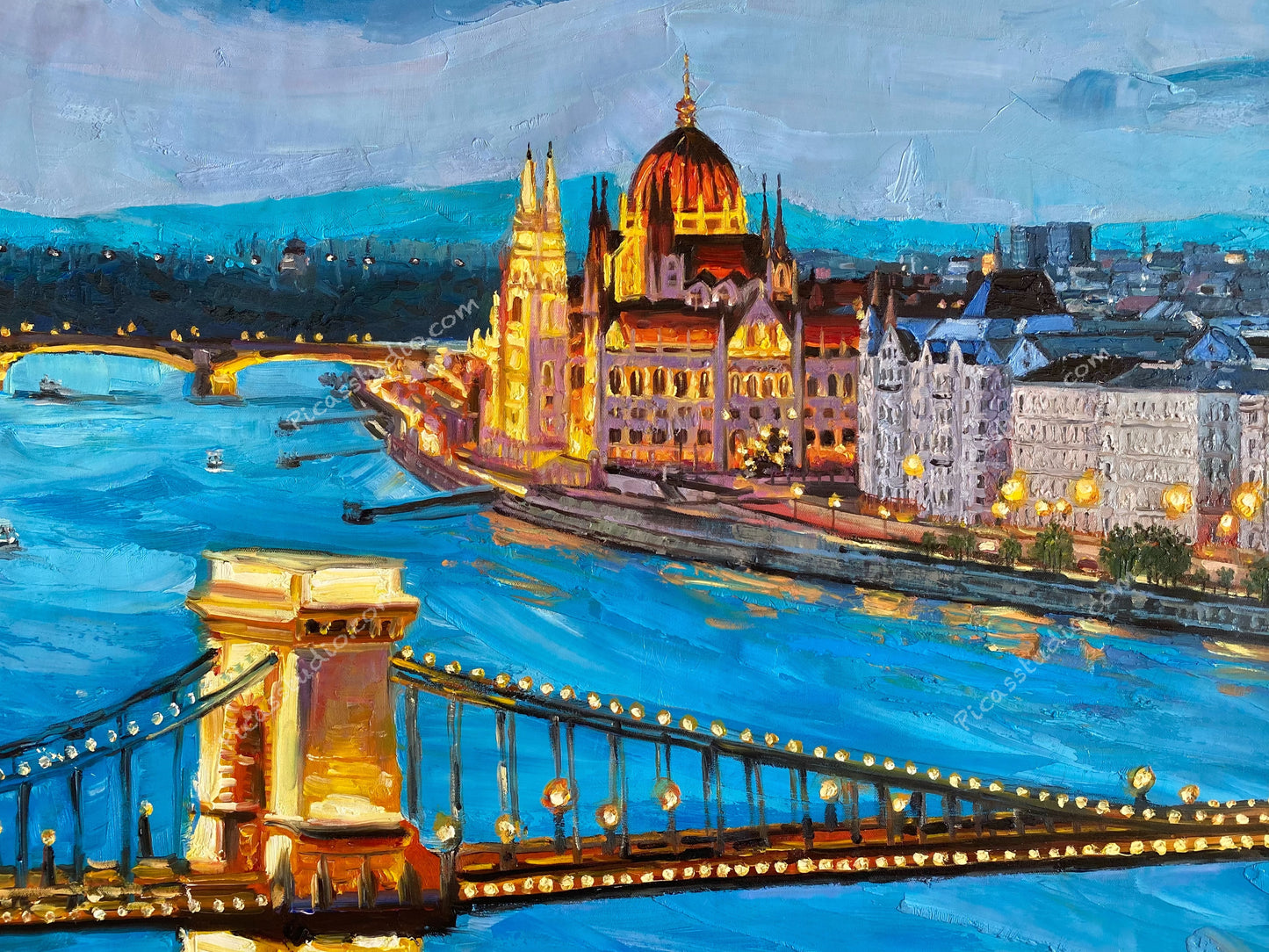 Budapest Oil Painting Cityscape Landscape Hand Painted on Canvas Rich Textured Wall Art Decor Unframed