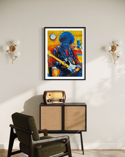 Jimi Hendrix Portrait with Guitar Oil Painting Hand Painted Art on Canvas Wall Decor Unframed