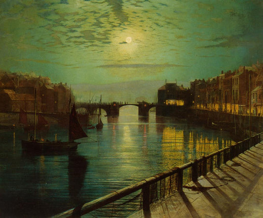John Atkinson Grimshaw Whitby Harbor by Moonlight Oil Painting Landscape Hand Painted Art on Canvas Wall Decor Unframed