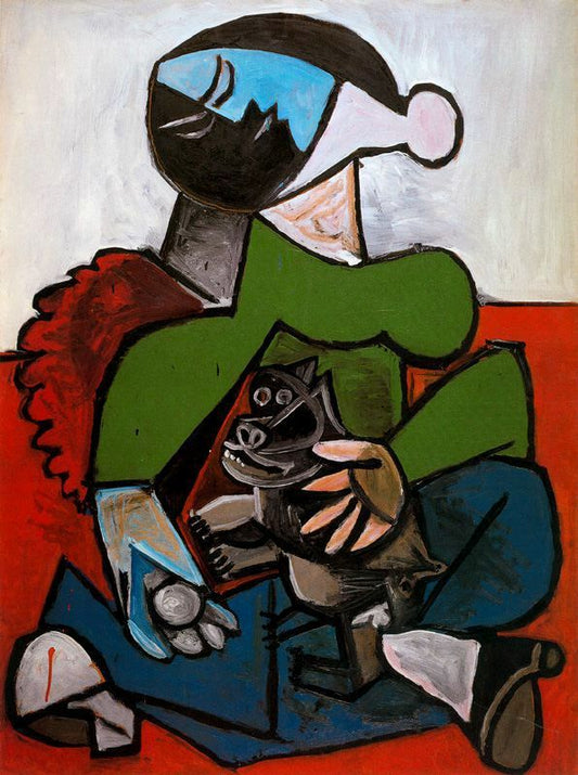 Pablo Picasso Oil Painting Woman Sitting with Dog Hand Painted on Canvas Wall Art Decor Unframed