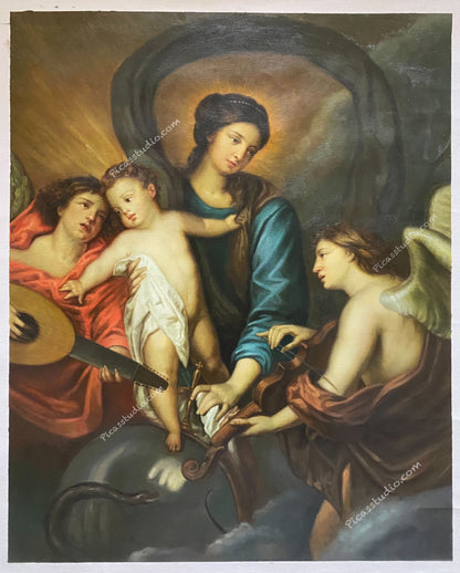 The Madonna and Child with Two Musical Angels by Sir Anthony Van Dyck Oil Painting Hand Painted Art on Canvas Wall Decor Unframed